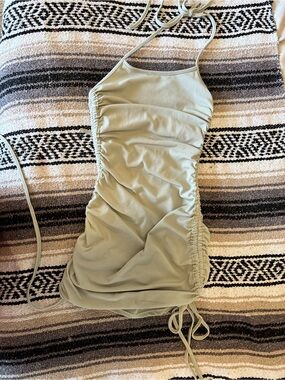 Light Sage Ruched Halter Mini Dress